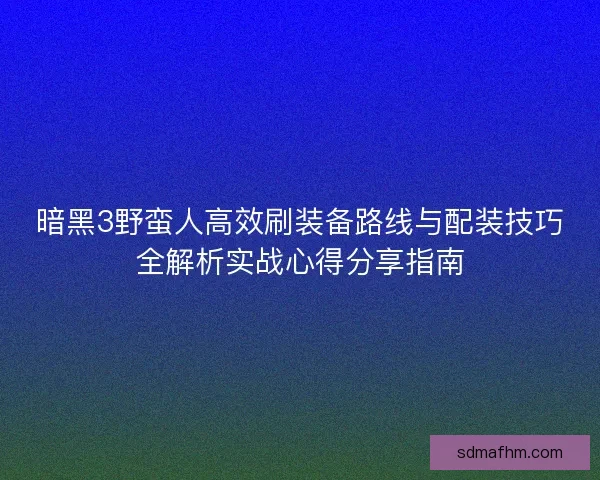 暗黑3野蛮人高效刷装备路线与配装技巧全解析实战心得分享指南