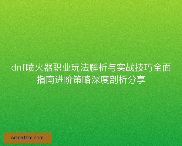 dnf喷火器职业玩法解析与实战技巧全面指南进阶策略深度剖析分享