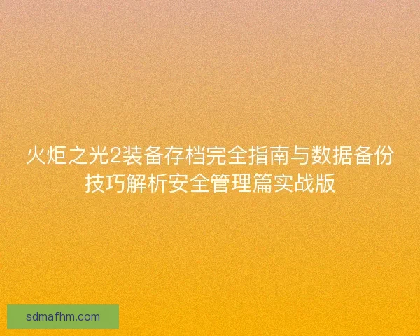 火炬之光2装备存档完全指南与数据备份技巧解析安全管理篇实战版